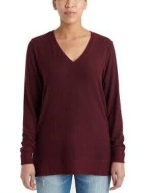 V-Neck Long Sleeve Burgundy Sweater Size Large Soft Knit Lightweight Pullover